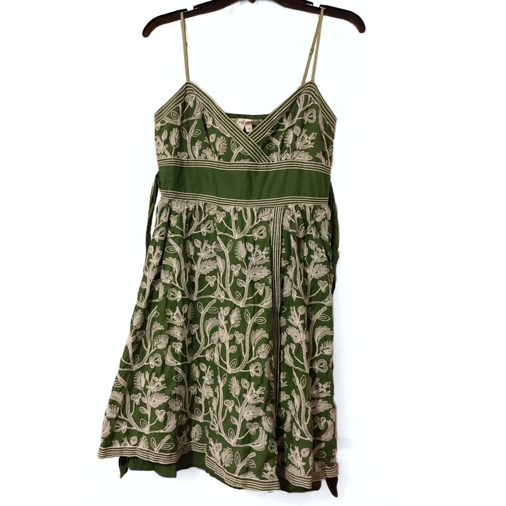 Studio M Size S Green & White Embroidered All Cotton Sundress w Cotton Lining